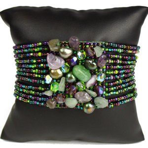 Czech Bead GEM CLUSTER Bracelet Peacock Colors